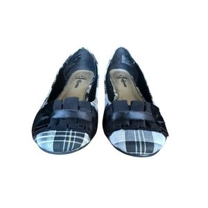 Fergalicious Plaid Ballet Flats Black White Bow Shoes 8.5M coquettecore